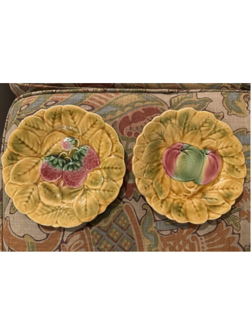 Sarreguemines France Majolica Apple Plate Yellow Leaf Vintage Crazing